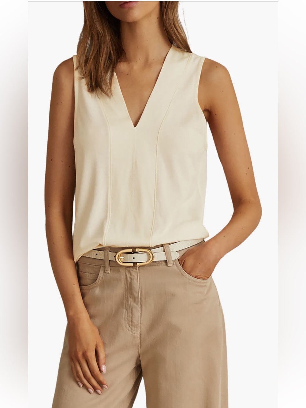 Reiss Mira Sleeveless Top Ivory tank blouse shirt large NWT - Picture 3 of 4